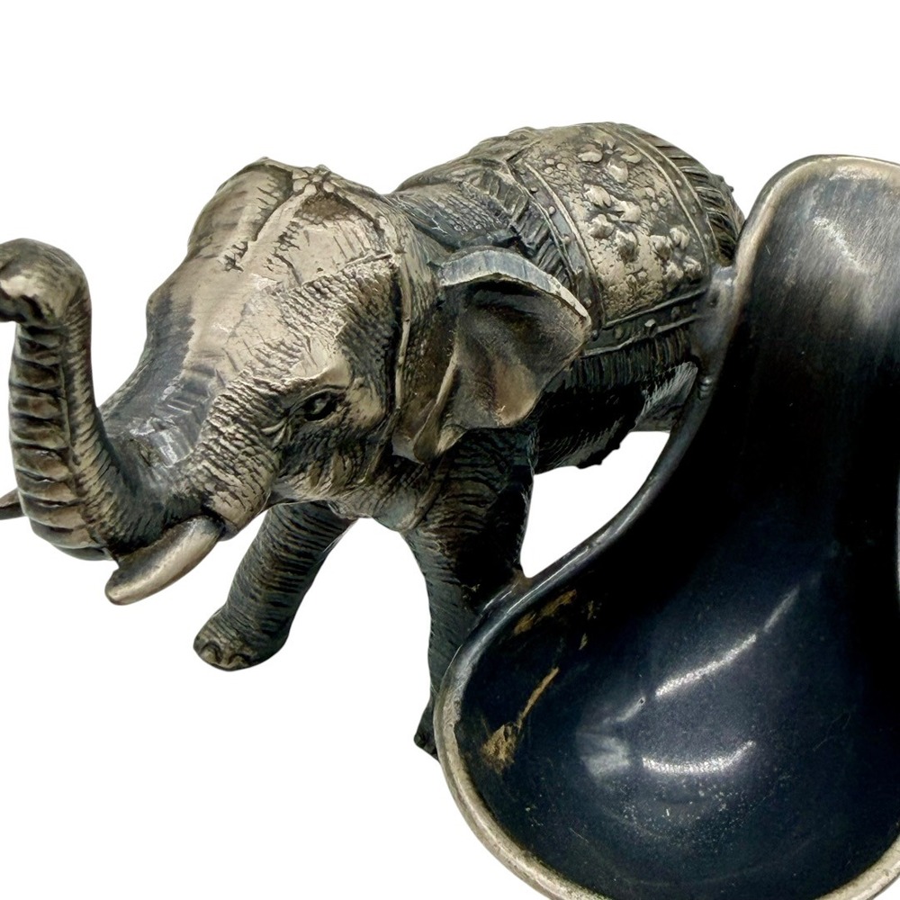 Vintage Metal Elephant Figurine Catchall Dish Pewter Tone Animal Decor Excellent